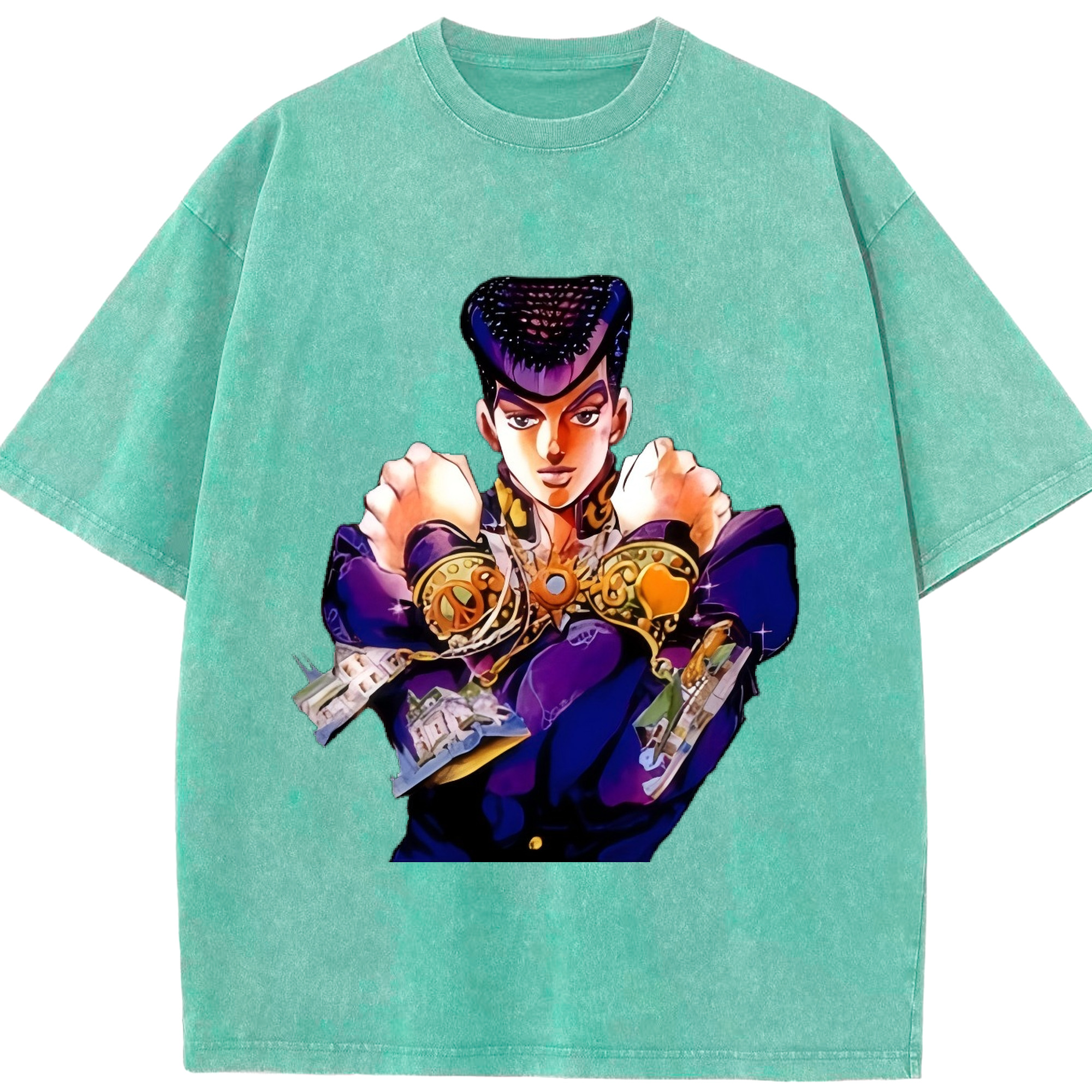 （画像用） ジョジョの奇妙な冒険 ひがしかた じょうすけ JoJo's Bizarre Adventure Higashikata Josuke 綿100% ヴィンテージ風 半袖Tシャツ（フロントプリント）